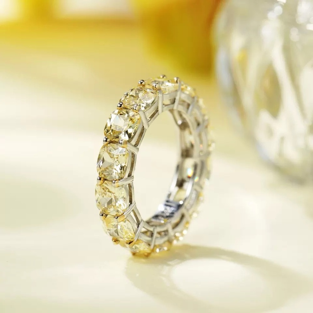 Canary Yellow Simulated Diamonds Brilliant Band S925 Ring SDR012 - Size US7.5